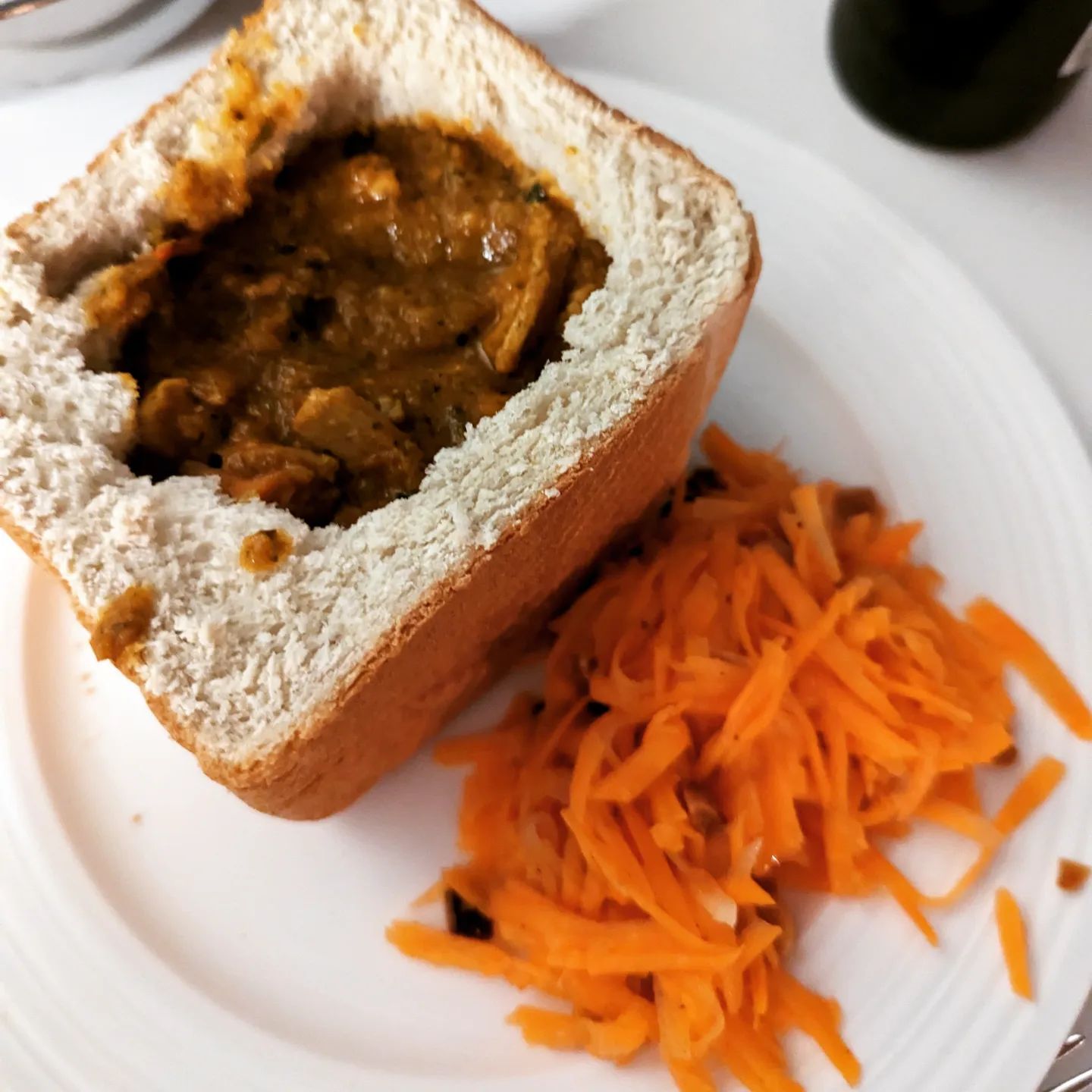 Purists would probably kick off, but as I only know a couple of those and most of them are here who cares what they think – tonight we made Bunny Chow! And it were brilliant.